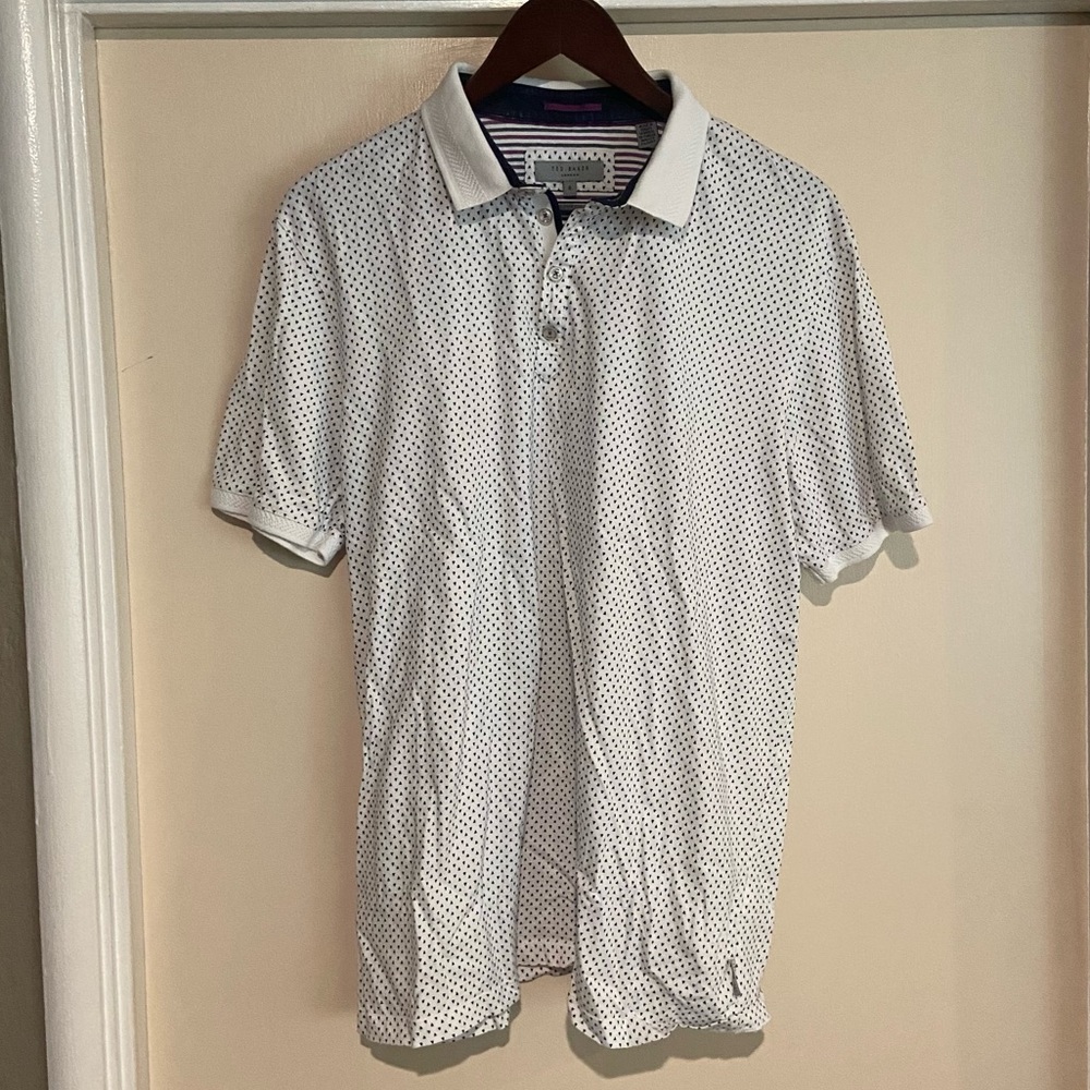 White Geometric Pattern Cotton Polo by Ted Baker
